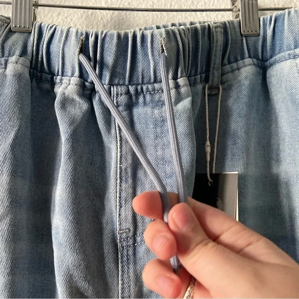 Drawstring High Waist Distress Jeans Fade Pants Pull On 2XL (14/16) Trendy NWT - Picture 3 of 14